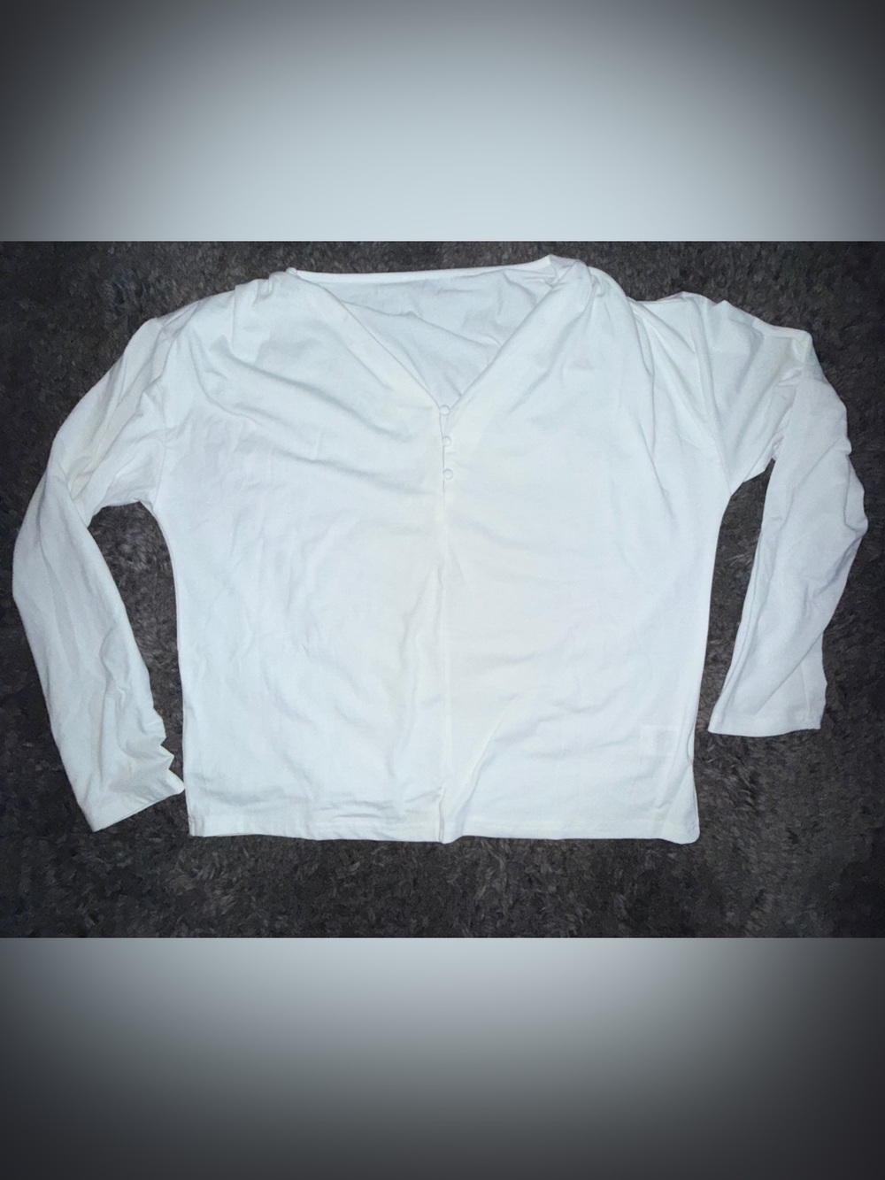 SHEIN White Long-Sleeve V-Neck Button-Front Top